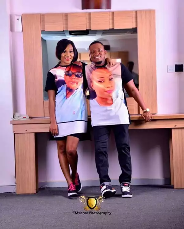 Nigeria couple about to wed rocks t-shirts with huge photos of partner